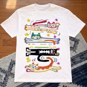 White funny cat graphic tee with multiples color